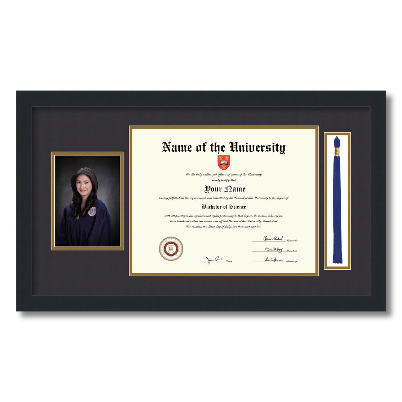 ArtToFrames 11x14 inch Diploma Frame with 5x7 Inch Image Opening and Tassel Opening - Framed with Black and Gold Mats, Comes with Regular Acrylic and Sawtooth Hanger for Wall Hanging (DIT-11x14)